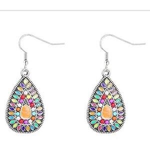 Boho Silver Colorful Earrings